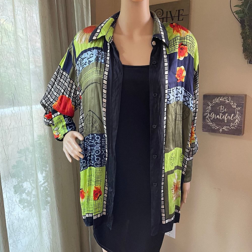 DAVID MICHAEL OVERSIZED SILK BUTTON DOWN M